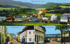 dobová pohlednice města s kostelem