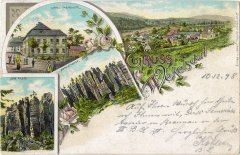 dobová pohlednice města s kostelem (vpravo)