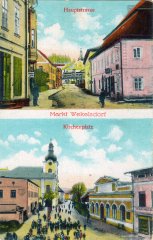 dobová pohlednice města s kostelem