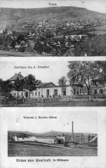 dobová pohlednice vsi s kostelem