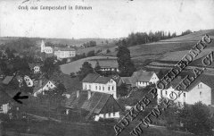 dobová pohlednice vsi s kaplí
