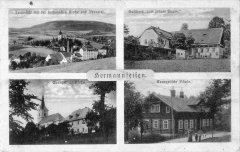 dobová pohlednice vsi s kostelem