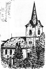 kresba s motivem kostela