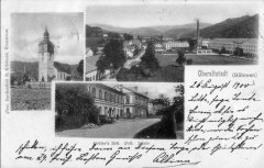 dobová pohlednice městské části s kostelem