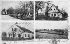 dobová pohlednice vsi s kaplí (vlevo nahoře)