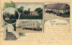 dobová pohlednice vsi s kostelem (vlevo dole)