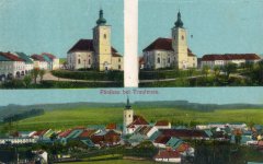 dobová pohlednice města s kostelem