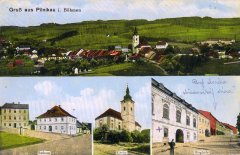 dobová pohlednice města s kostelem
