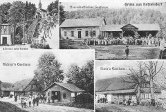 dobová pohlednice vsi s kaplí (na levém horním snímku)