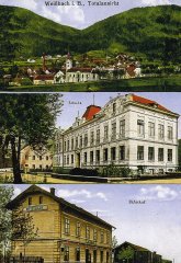 dobová pohlednice vsi s kostelem
