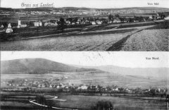 dobová pohlednice vsi s kostelem