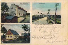 dobová pohlednice vsi s kostelem (na dolním snímku)