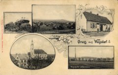 dobová pohlednice vsi s kostelem