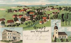 starší pohlednice vsi s kostelem