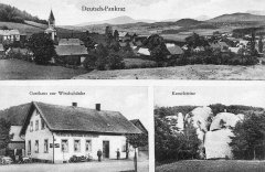 dobová pohlednice vsi s kostelem