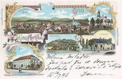 dobová pohlednice vsi s kostelem
