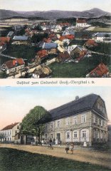 dobová pohlednice vsi s kostelem