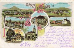 dobová pohlednice vsi s kostelem