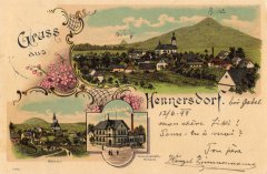 dobová pohlednice vsi s kostelem