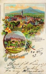 dobová pohlednice města s kostelem