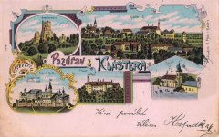 dobová pohlednice vsi s kostelem (vlevo dole)