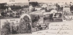 historická pohlednice obce s kostelem