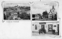 dobová pohlednice vsi s kostelem