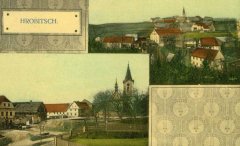 dobová pohlednice vsi s kostelem