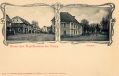 dobová pohlednice vsi s kostelem (vpravo)