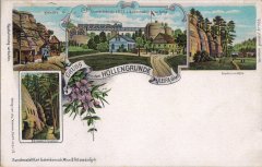 kaple na dobové pohlednici (vlevo a uprostřed nahoře)