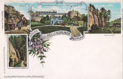 dobová pohlednice vsi s kaplí (vlevo a uprostřed nahoře)