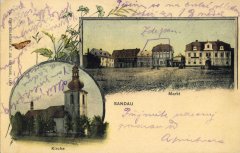dobová pohlednice města s kostelem