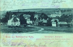 dobová pohlednice vsi s kostelem