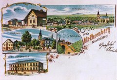 starší pohlednice vsi s kostelem