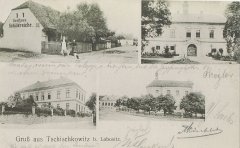 dobová pohlednice vsi s kostelem