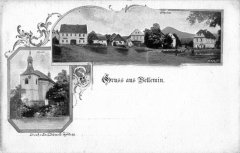 dobová pohlednice vsi s kostelem