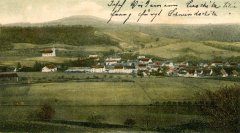starší foto kostela na dobové pohlednici - detail
