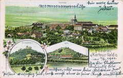 dobová pohlednice vsi s kostelem