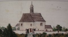 původní podoba kaple s přístavkem před požárem roku 1888