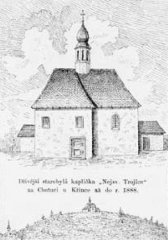 původní podoba kaple s přístavkem před požárem roku 1888