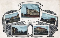 dobová pohlednice vsi s kostelem