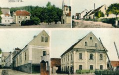 dobová pohlednice vsi s kaplí (na levém horním snímku)