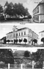 dobová pohlednice městyse s kostelem