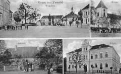 dobová pohlednice městyse s kostelem