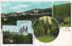 dobová pohlednice vsi s kaplí