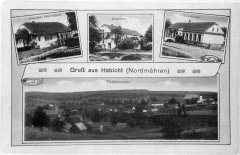 dobová pohlednice vsi s kostelem (na spodním snímku vpravo)