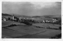 dobová pohlednice vsi s kostelem