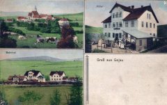 dobová pohlednice vsi s kostelem