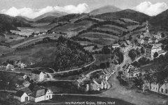 poutní areál na dobové pohlednici