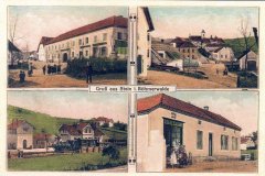 dobová pohlednice vsi s kostelem